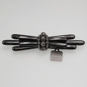 NWT Chico's Statement Brooch Pin | Gunmetal Stick Bar Design | Beaded Cluster